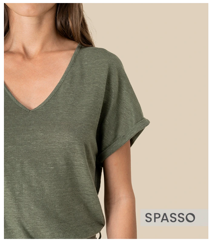 Spasso Spasso Ladies Short Sleeve Linen Knit Jumpsuit in BLK