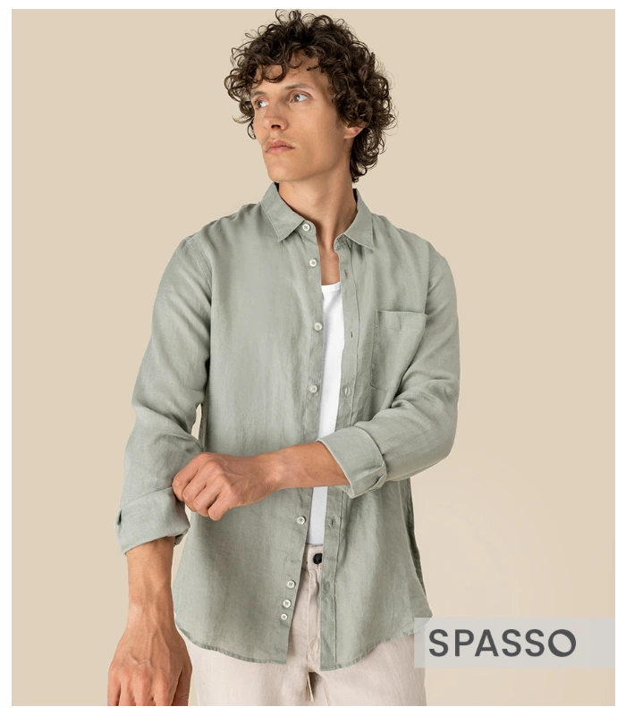 Spasso Spasso Long Sleeve Linen Shirt in ALG