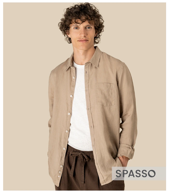 Spasso Spasso Long Sleeve Linen Shirt in BLK