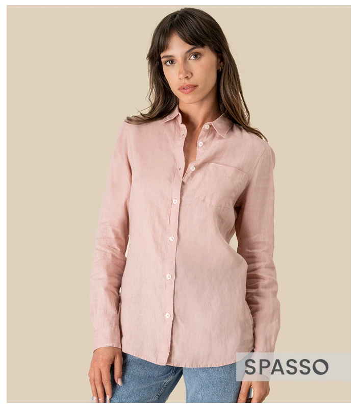 Spasso Spasso Ladies Long Sleeve Linen Shirt in PEL