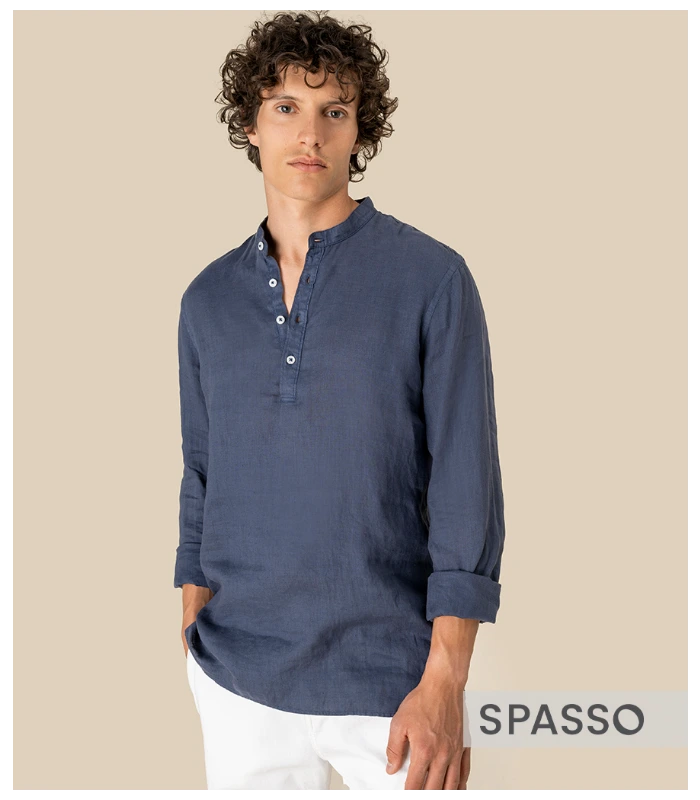 Spasso Spasso Washed Mao Collar Shirt in WNV