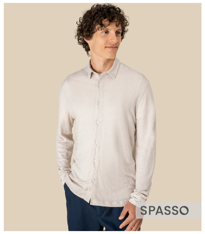 Spasso Spasso Long Sleeve Linen Shirt in NAV
