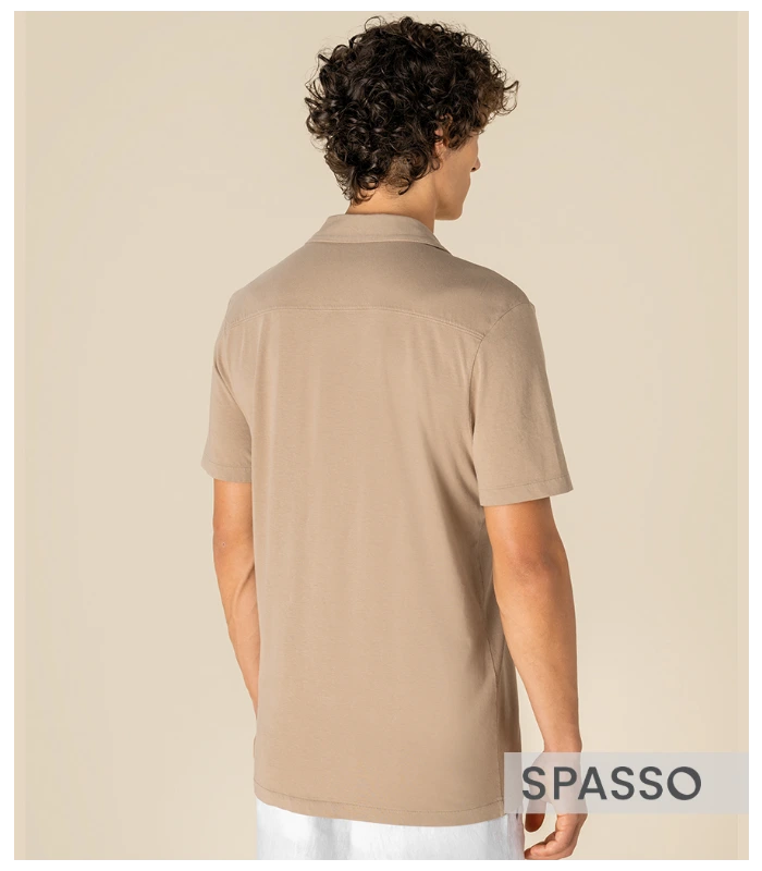 Spasso Spasso Jersey Short Sleeve Bowling Collar Shirt in WOK