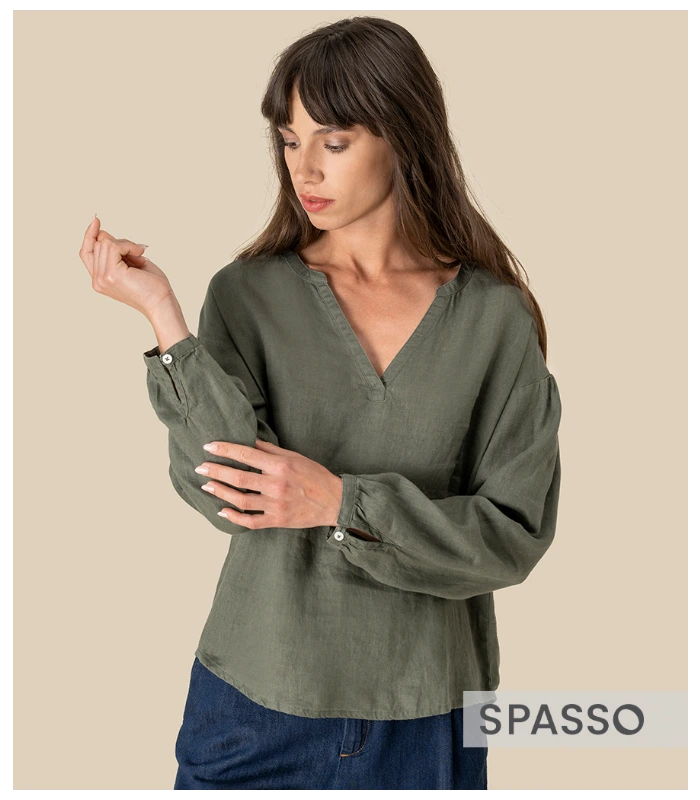 Spasso Spasso Ladies Linen Blouse in WHI
