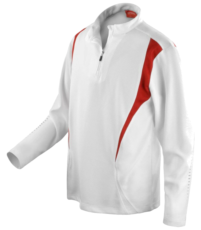 Spiro Spiro Unisex Zip Neck Trial Training Top in W/R/W