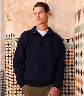 Fruit of the Loom Fruit of the Loom Iconic Premium Zip Neck Sweatshirt in Royal Blue