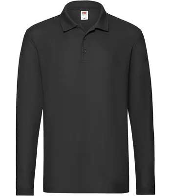 Fruit of the Loom Fruit of the Loom Premium Long Sleeve Cotton Piqué Polo Shirt in BLK