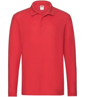 Fruit of the Loom Fruit of the Loom Premium Long Sleeve Cotton Piqué Polo Shirt in RED