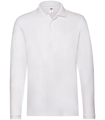 Fruit of the Loom Fruit of the Loom Premium Long Sleeve Cotton Piqué Polo Shirt in WHI