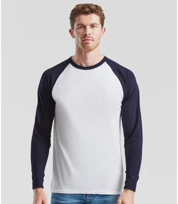 Fruit of the Loom Fruit of the Loom Contrast Long Sleeve Baseball T-Shirt in W/DNA