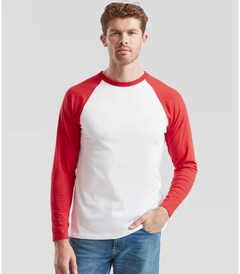 Fruit of the Loom Fruit of the Loom Contrast Long Sleeve Baseball T-Shirt in WH/RD