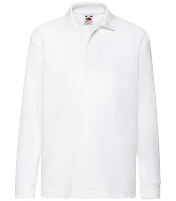 Fruit of the Loom Fruit of the Loom Kids Long Sleeve Poly/Cotton Piqué Polo Shirt in WHI