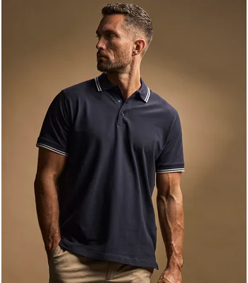 Tee Jays Tee Jays Luxury Stretch Tipped Polo Shirt in BK/WH