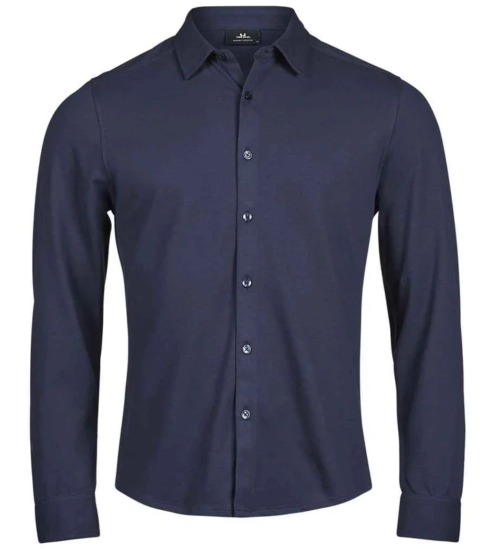Tee Jays Tee Jays Luxury Organic Stretch Long Sleeve Shirt in Navy