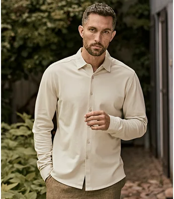 Tee Jays Tee Jays Luxury Organic Stretch Long Sleeve Shirt in Navy
