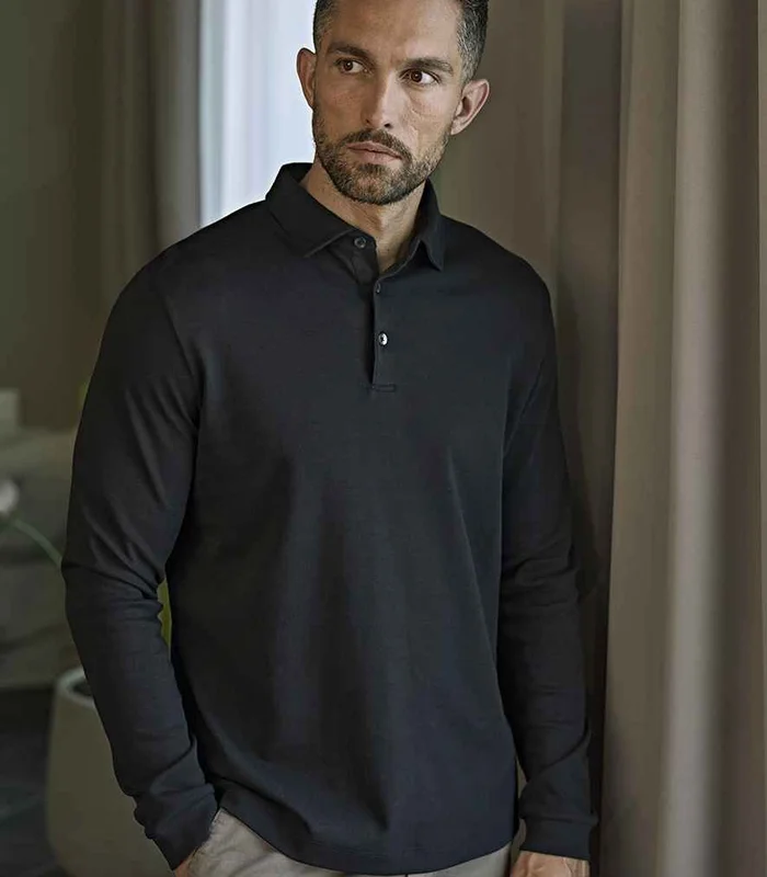 Tee Jays Tee Jays Pima Cotton Long Sleeve Polo Shirt in Navy