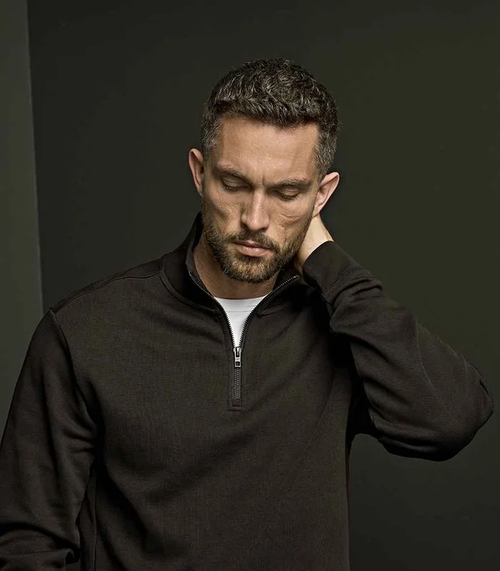 Tee Jays Tee Jays Ribbed Interlock Half Zip Sweatshirt in DGY