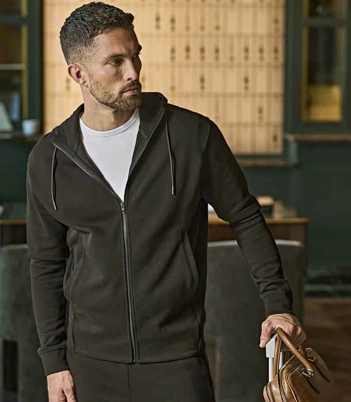 Tee Jays Tee Jays Ribbed Interlock Full Zip Hooded Sweatshirt in BLK