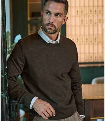 Tee Jays Tee Jays Merino Blend Crew Neck Sweater in Mocha