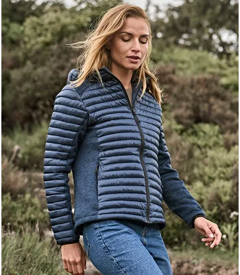 Tee Jays Tee Jays Ladies Crossover Hooded Padded Outdoor Jacket in B/BKML
