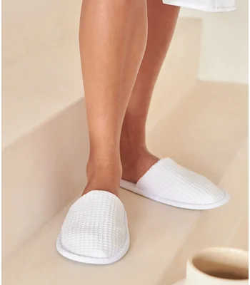 Towel City Towel City Waffle Mule Slippers in WHI