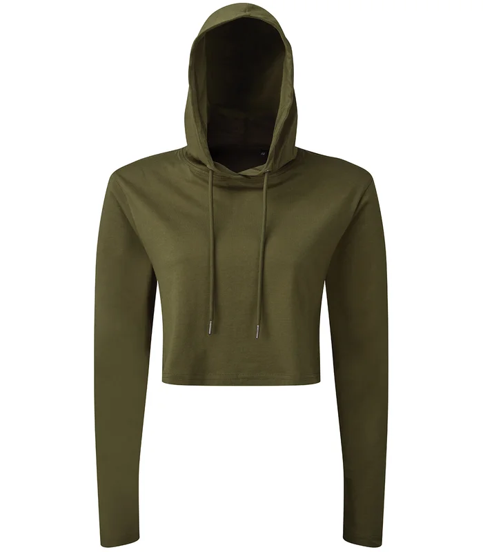 TriDri® TriDri® Women's TriDri® cropped hooded long sleeve t-shirt in Olive