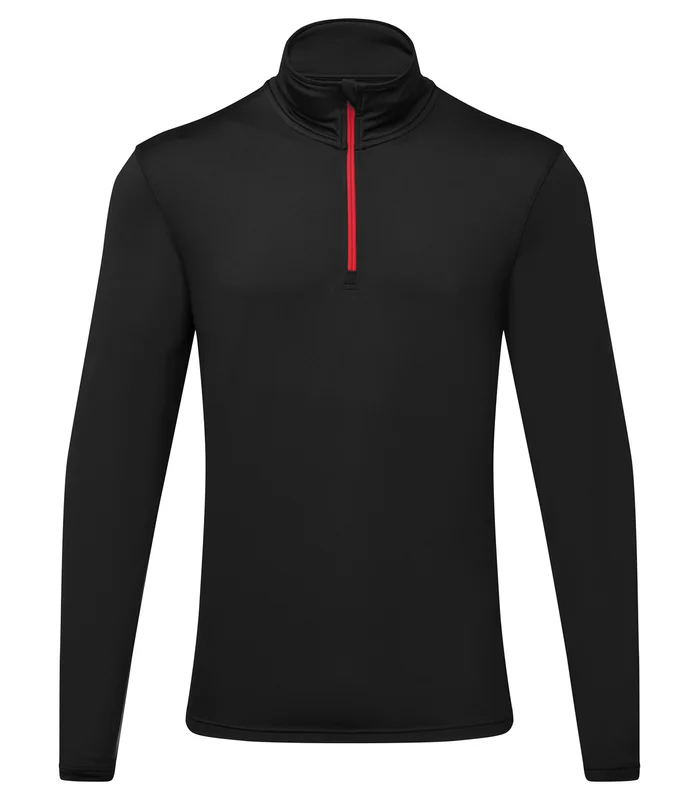 TriDri® TriDri® TriDri® recycled long sleeve brushed back ¼ zip top in Black/Red