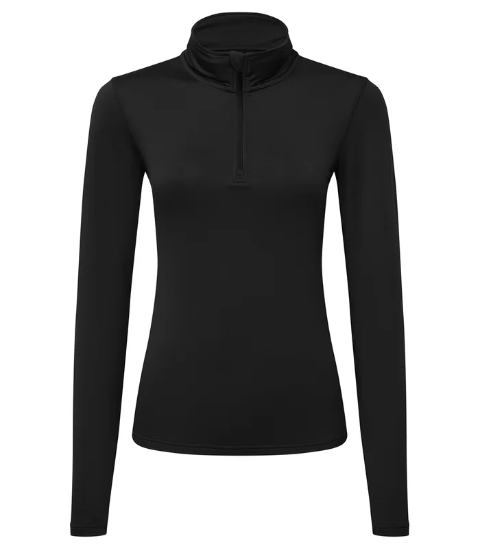 TriDri® TriDri® Womens TriDri® recycled long sleeve brushed back ¼ zip top in Black/Black