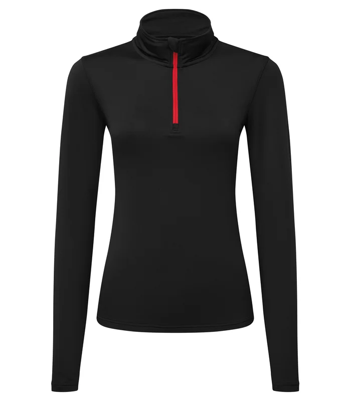 TriDri® TriDri® Womens TriDri® recycled long sleeve brushed back ¼ zip top in Black/Red