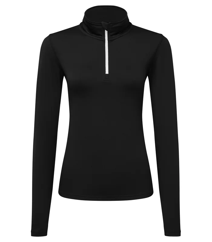 TriDri® TriDri® Womens TriDri® recycled long sleeve brushed back ¼ zip top in Black/White