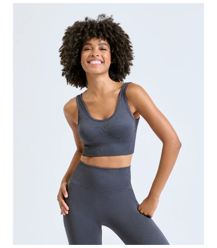 TriDri® TriDri® Women's TriDri® ribbed seamless 3D fit multi-sport bra in Black Melange
