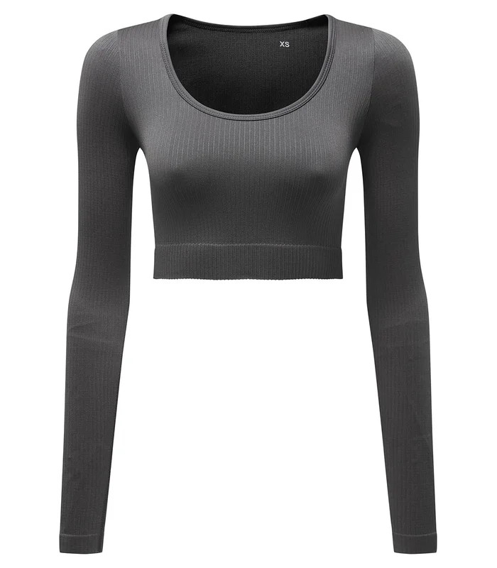 TriDri® TriDri® Womens TriDri® ribbed seamless '3D Fit' crop top in Charcoal
