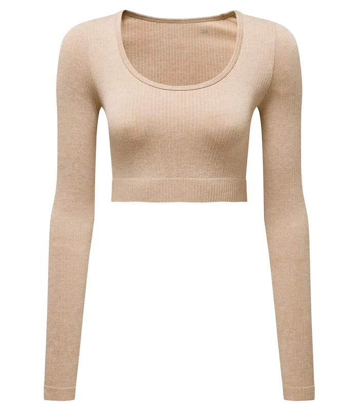 TriDri® TriDri® Womens TriDri® ribbed seamless '3D Fit' crop top in Nude Melange