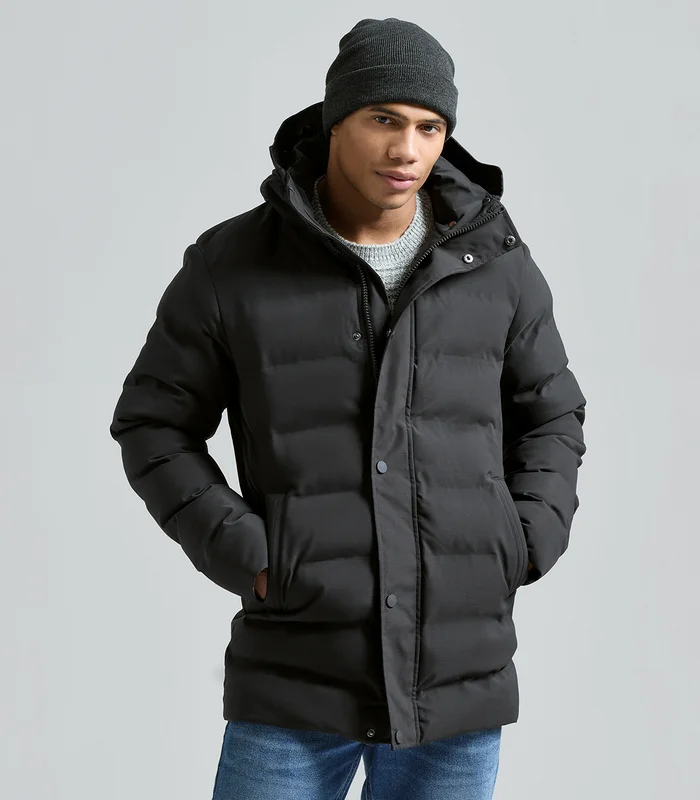 2786 2786 Recycled bonded longline padded jacket in Black
