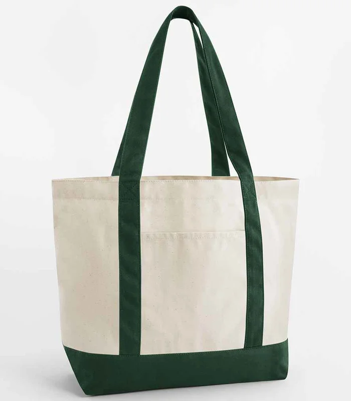 Westford Mill Westford Mill EarthAware® Organic Varsity Shopper in Natural/Bottle Green