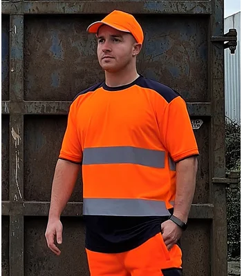YOKO Yoko Hi-Vis Two Tone T-Shirt in OR/NV