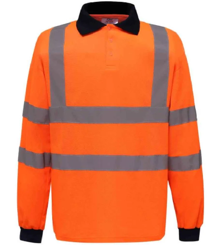 YOKO Yoko Hi-Vis Long Sleeve Polo Shirt in ORA