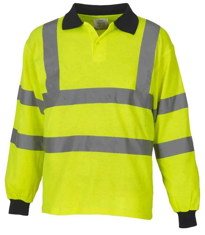 YOKO Yoko Hi-Vis Long Sleeve Polo Shirt in YEL
