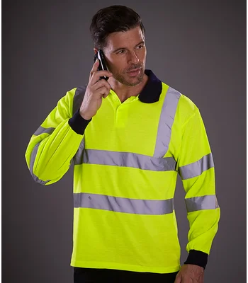 YOKO Yoko Hi-Vis Long Sleeve Polo Shirt in YEL