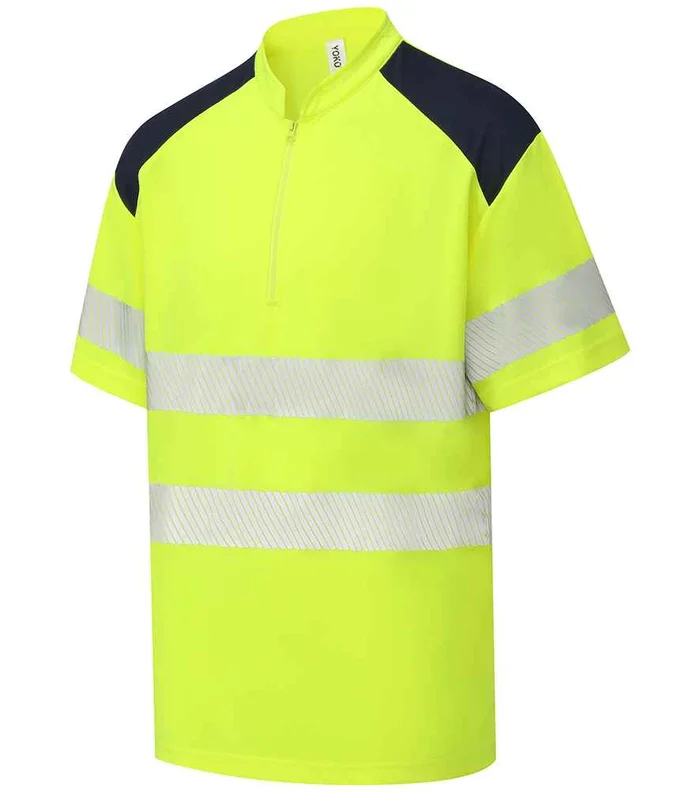 YOKO Yoko Mandarin Collar Zip Piqué Polo Shirt in Orange