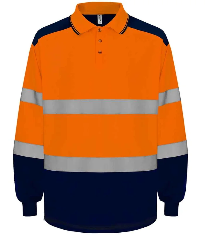 YOKO Yoko Two Tone Long Sleeve Polo Shirt in Orange/Navy