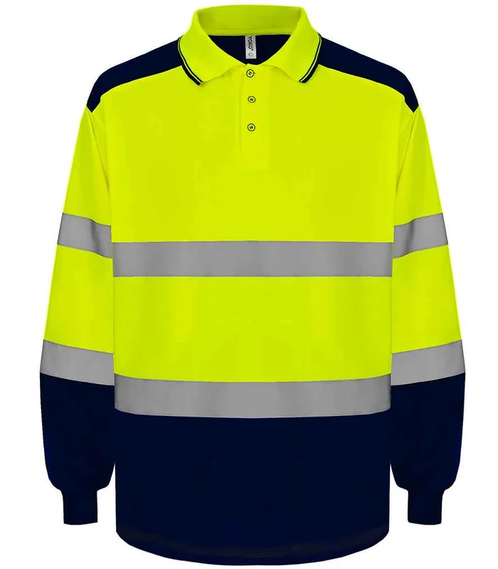 YOKO Yoko Two Tone Long Sleeve Polo Shirt in Yellow/Navy