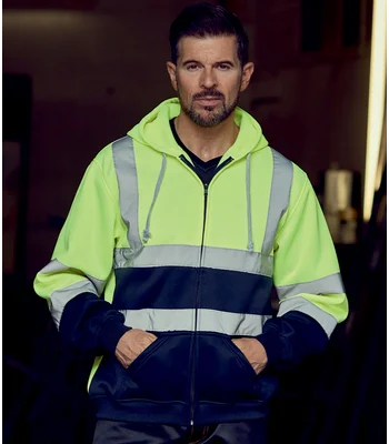 YOKO Yoko Hi-Vis Zip Hoodie in YL/NV