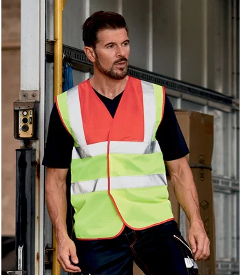 YOKO Yoko Hi-Vis Two Band and Braces Waistcoat in RD/YL