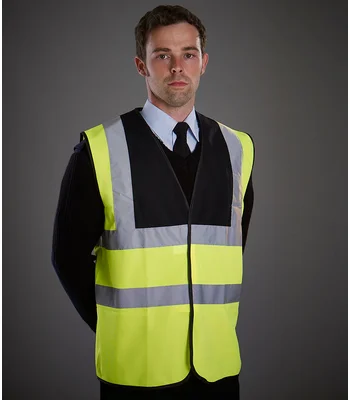YOKO Yoko Hi-Vis Two Band and Braces Waistcoat in BK/YL