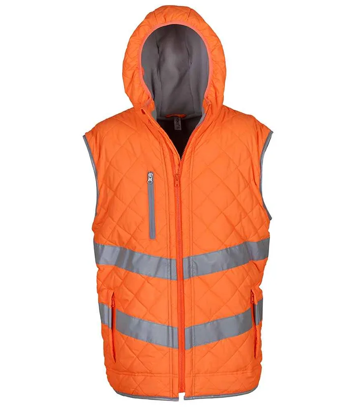 YOKO Yoko Hi-Vis Kensington Hooded Gilet in ORA