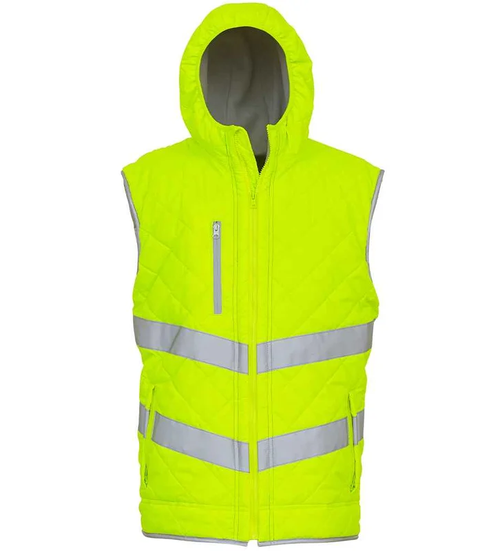 YOKO Yoko Hi-Vis Kensington Hooded Gilet in YEL