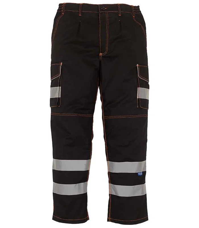 YOKO Yoko Hi-Vis Cargo Trousers with Knee Pad Pockets in BLK