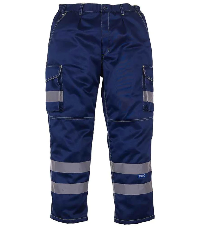 YOKO Yoko Hi-Vis Cargo Trousers with Knee Pad Pockets in NAV