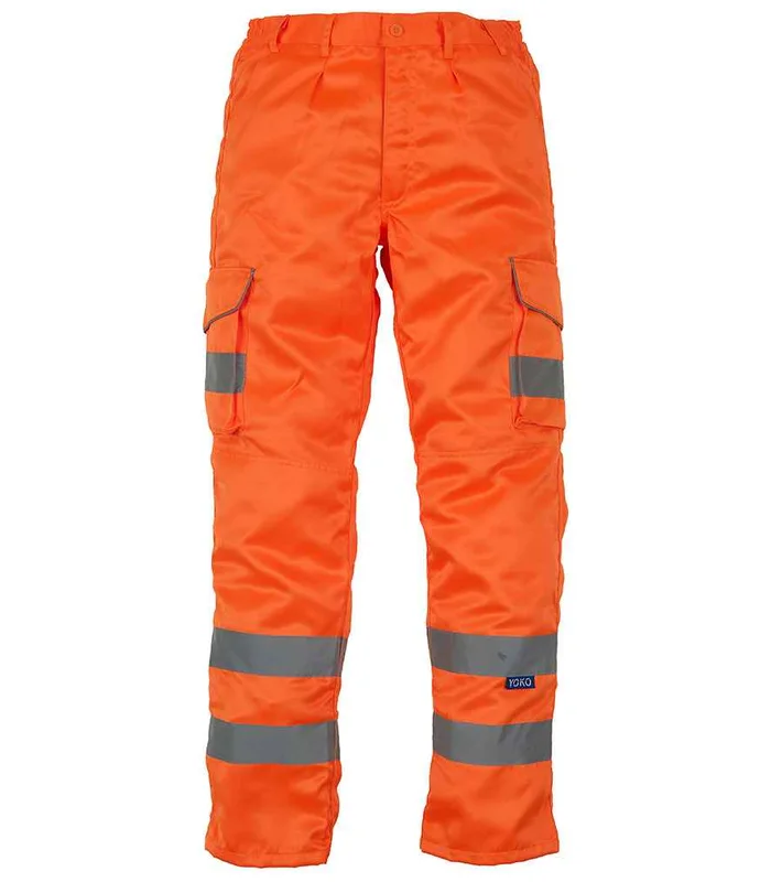 YOKO Yoko Hi-Vis Cargo Trousers with Knee Pad Pockets in ORA